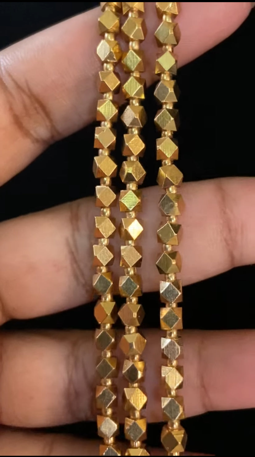 3 Lines Gold Beads Necklace With Studs | Indian Jewelry In USA | Palakasarlu necklace