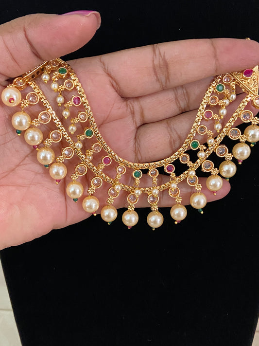 Antique Kundan Pearl Champaswaralu | Hair accessories | indian Ear Chains
