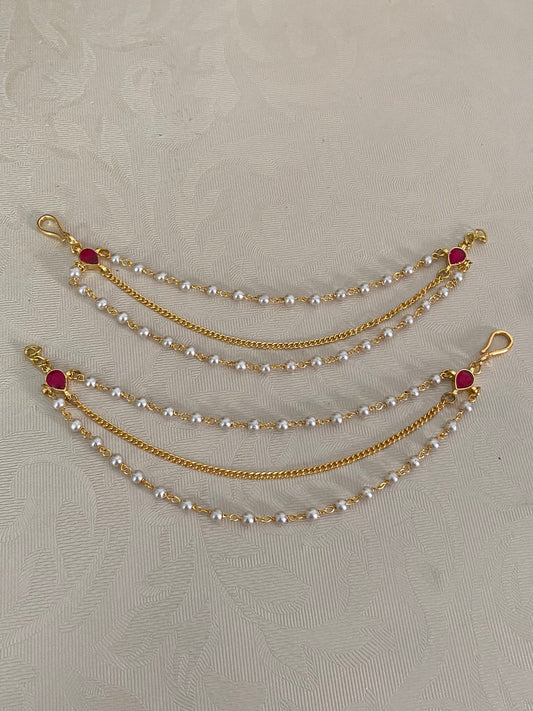 Kundan Pearl Champaswaralu | Hair accessories | indian Ear Chains