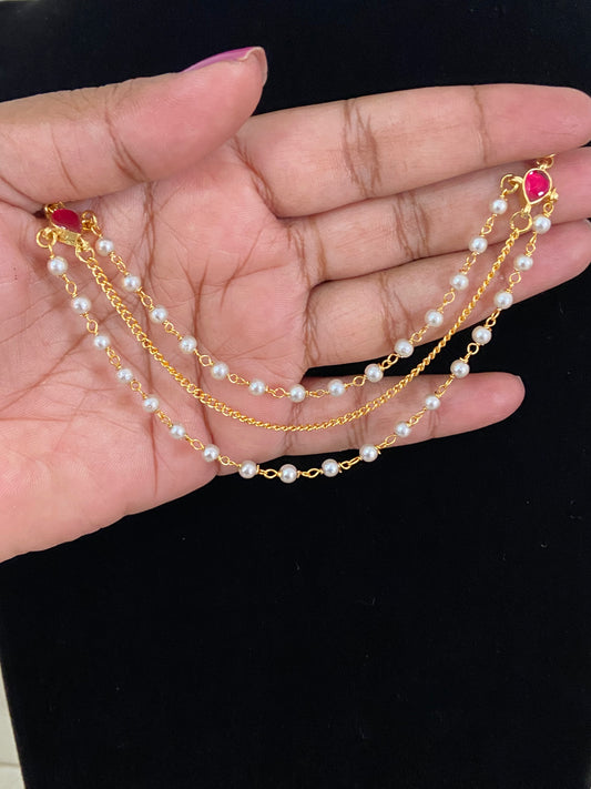 Kundan Pearl Champaswaralu | Hair accessories | indian Ear Chains