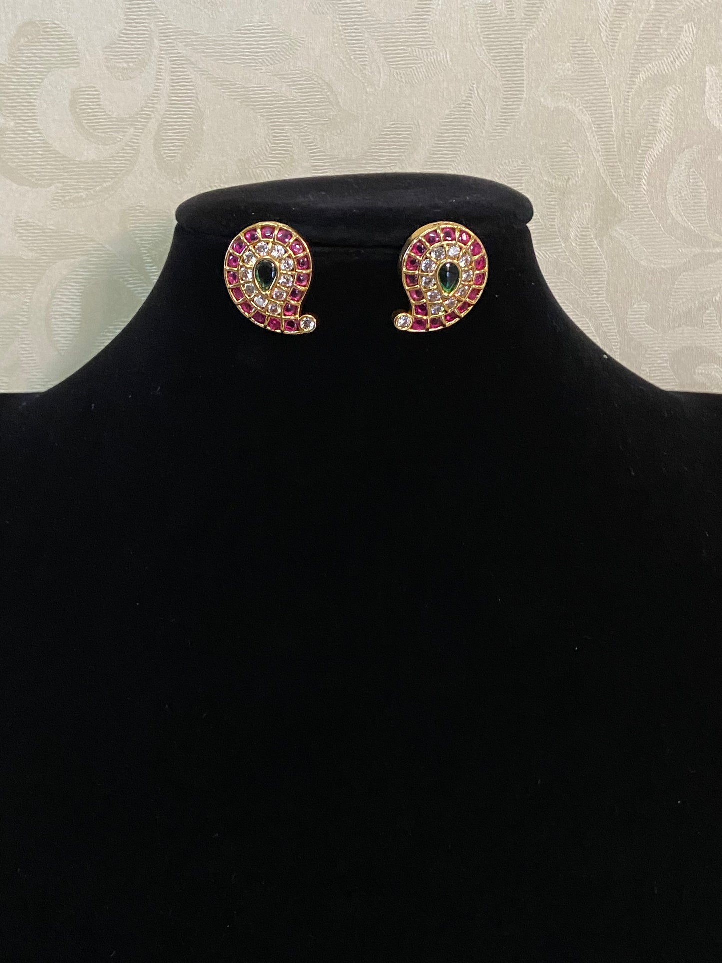 Antique AD Ruby Green Mango Studs | Indian Traditional Earrings