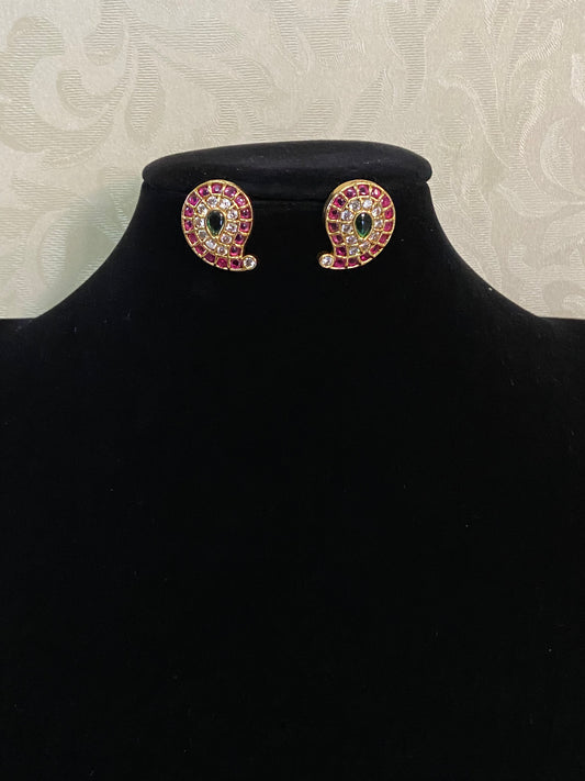 Antique AD Ruby Green Mango Studs | Indian Traditional Earrings