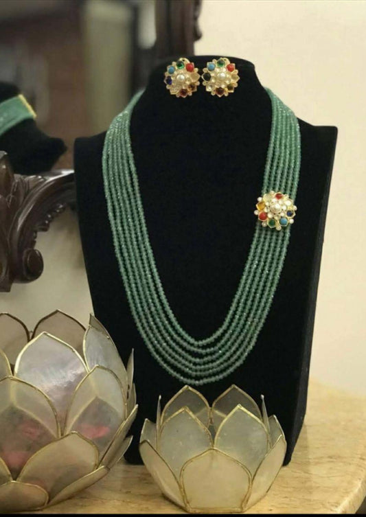 Navaratan Side Pendant Beads Mala With Studs | Indian Jewelry In USA