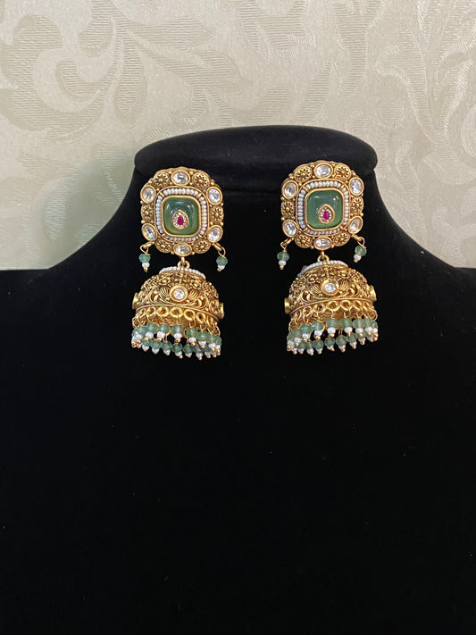 Antique Polki Kundan Jumki Earrings |