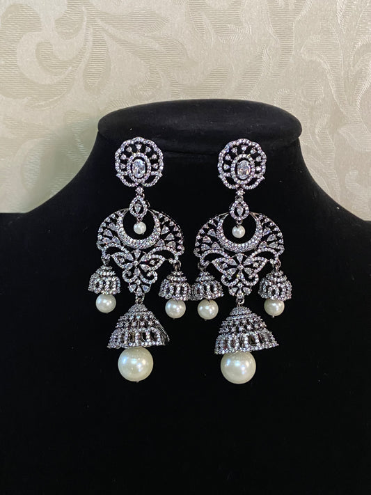 CZ Black Rhodium Jumki Earrings | Indian Earrings In USA