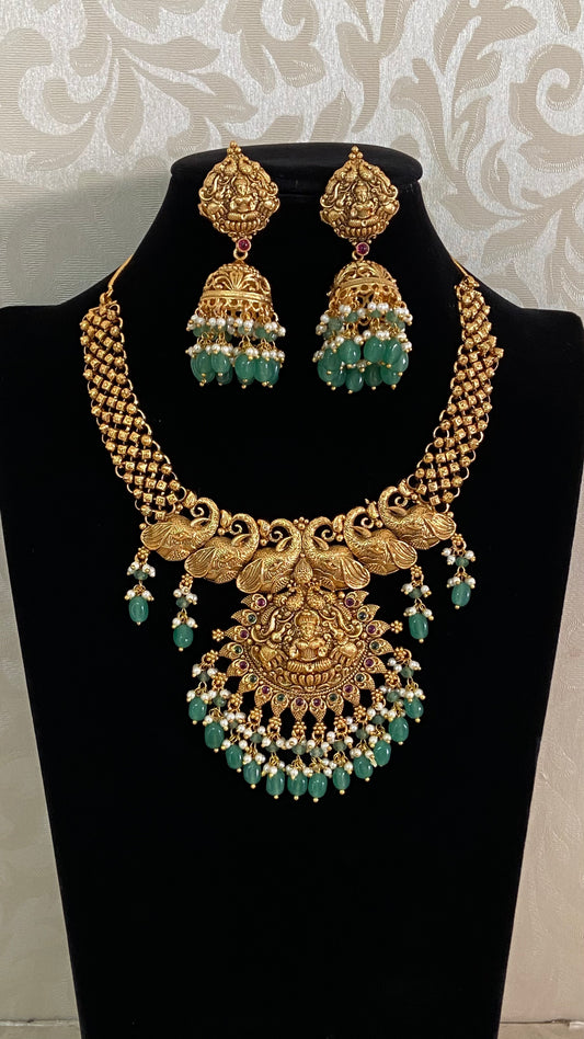 Antique Temple Necklace With Jumkis | Indian traditional Jewelry