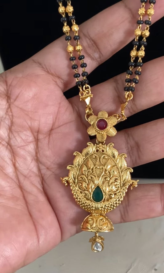 Antique Pendant Mangalasutra With Jumkis | Traditional Black Beads
