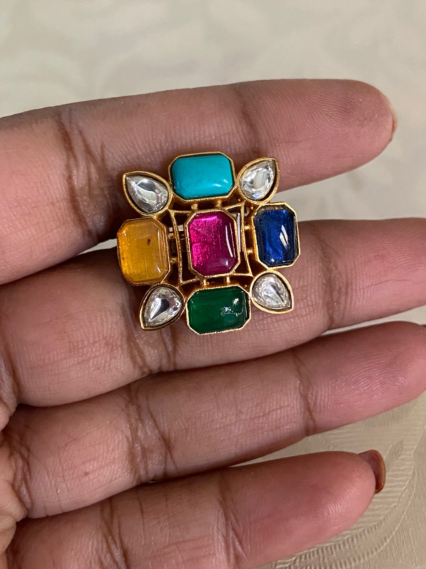 Polki Kundan Finger Ring | Adjustable Finger Ring