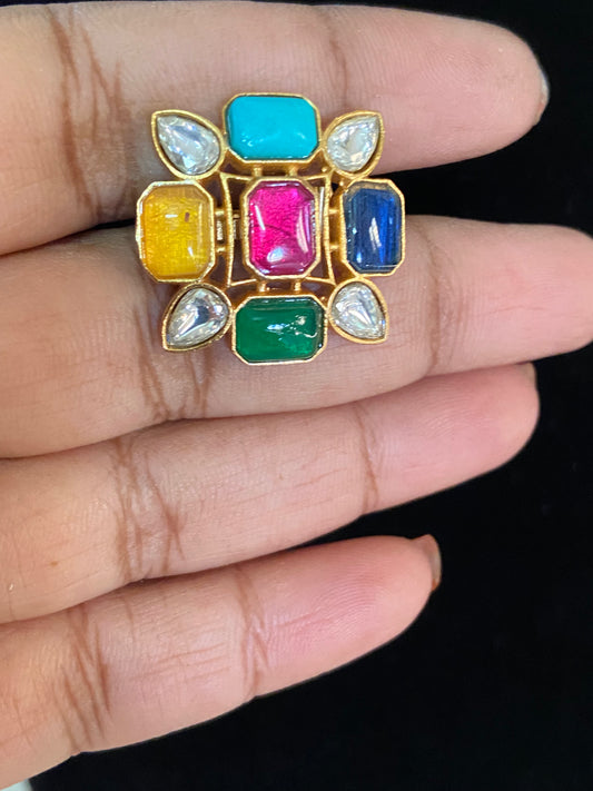 Polki Kundan Finger Ring | Adjustable Finger Ring