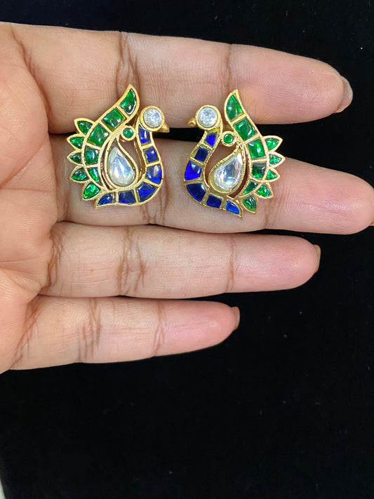 Jadau Kundan Peacock Studs | Indian Studs In USA