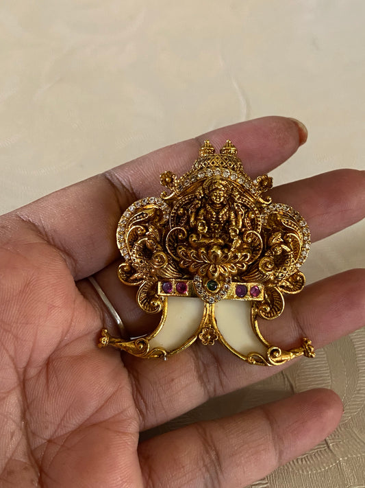 Antique CZ Lakshmi Tiger Nail Pendant | Indian Traditional Puligoru