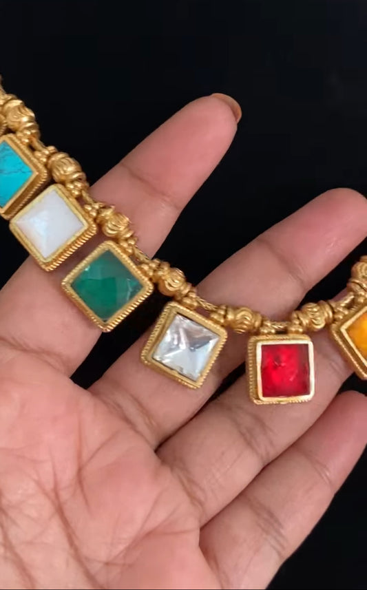 Navratan Antique Necklace With Studs | Indian Jewelry | Gift Idea