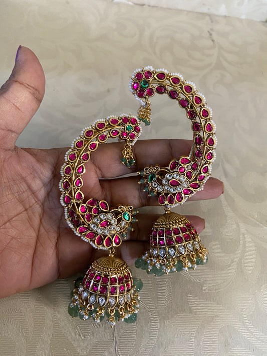 Kundan Peacock Jumki Ear Cuffs | Indian Jewelry In USA | Bridal jewellery