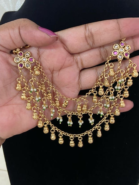 Antique Ruby Champaswaralu | Hair accessories | indian Ear Chains