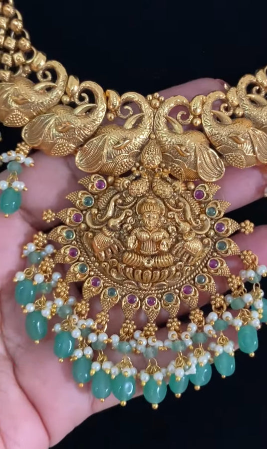 Antique Temple Necklace With Jumkis | Indian traditional Jewelry