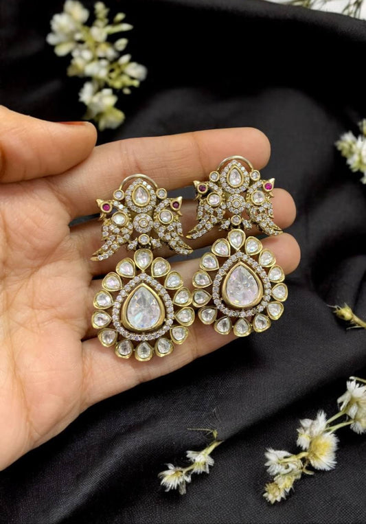 Victorian moissanite Peacock Earrings | Indian Jewelry In USA