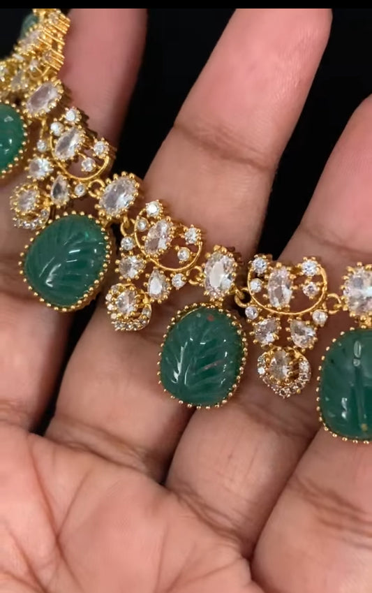 Carved stone Kundan Necklace Set | Indian Jewelry