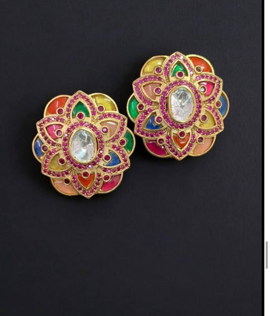 Navratan Ear Studs | Traditional Indian Jewelry