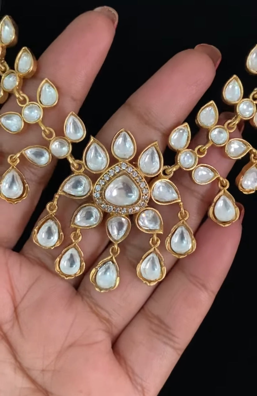 Moissanite Polki Kundan Necklace With Earrings | Indian Jewelry in USA