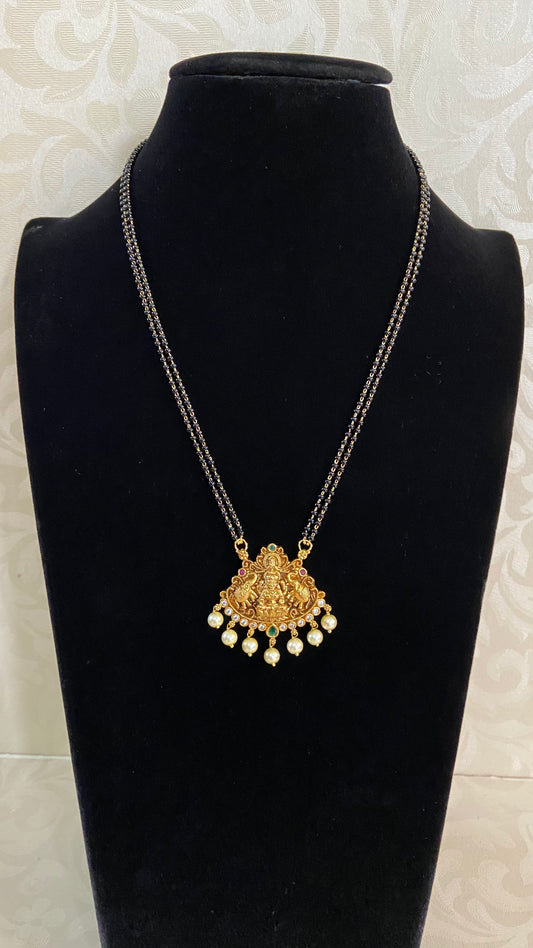 Antique Lakshmi Pendant Mangalasutra | Traditional Temple Black Beds Necklace