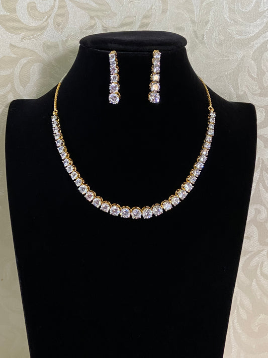 AD Single Line Necklace | AD Necklace With Earrings