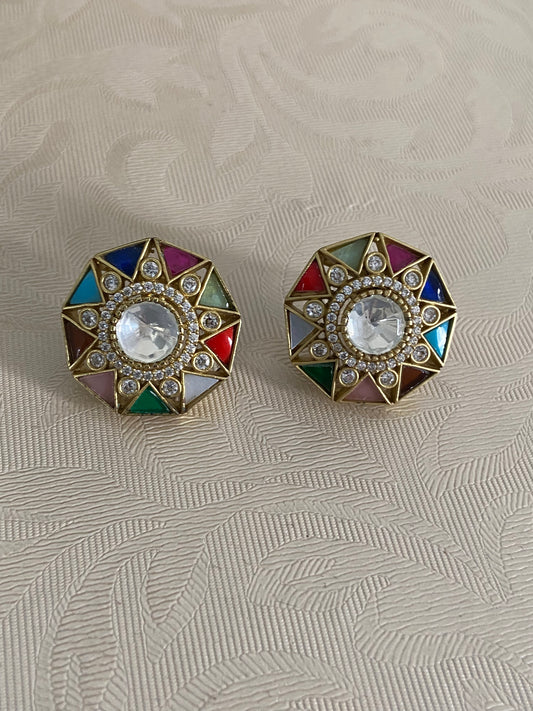 AD Navaratan Kundan Studs | Traditional Jewelry