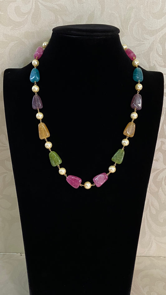 MultiColor stones & Pearls Mala Necklace | Simple Necklace | Indian Jewelry