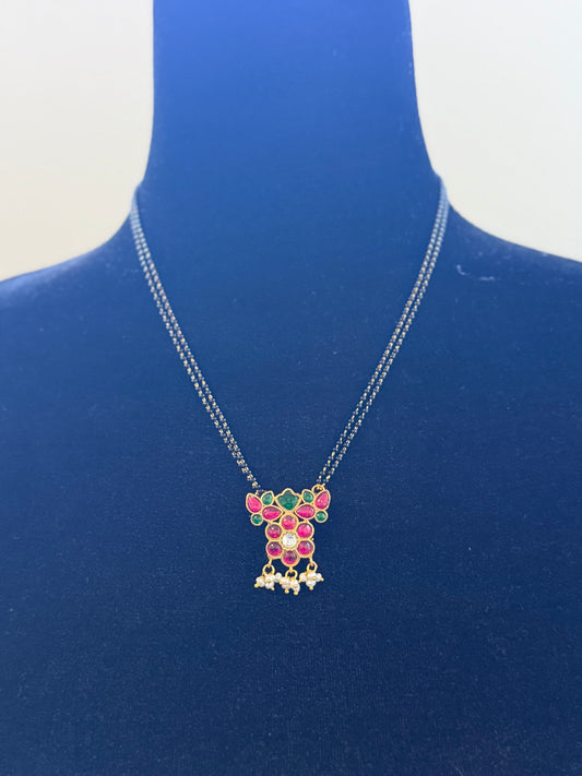 Jadau Kundan Pendant Mangalasutra | Traditional Black Beads