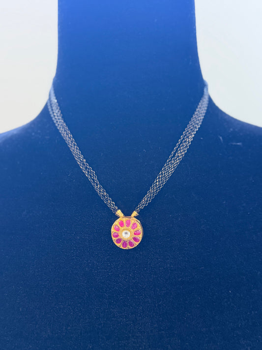 Metallic Chain With Kundan Pendant Necklace | Indian Jewelry