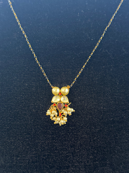 Kundan Pearl Pendant Mangalasutra | Traditional Black Beads