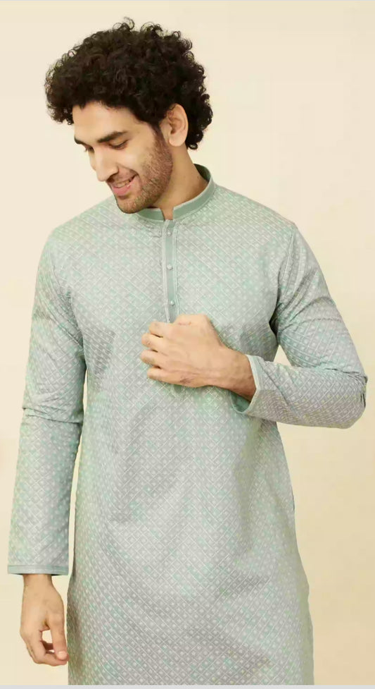 Turkish Green Diamond Patterned Kurta Set