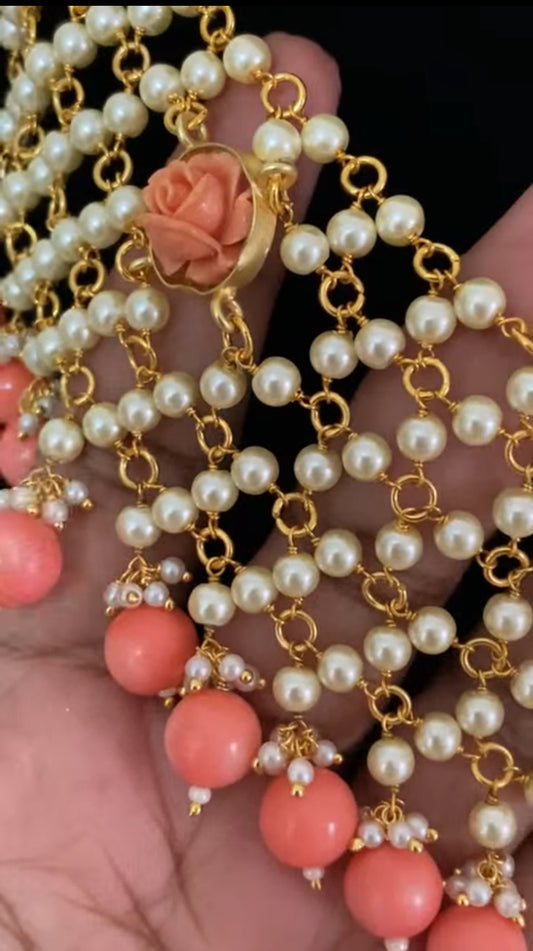 Pearl Coral Rose Choker Set | Indian Jewelry In USA