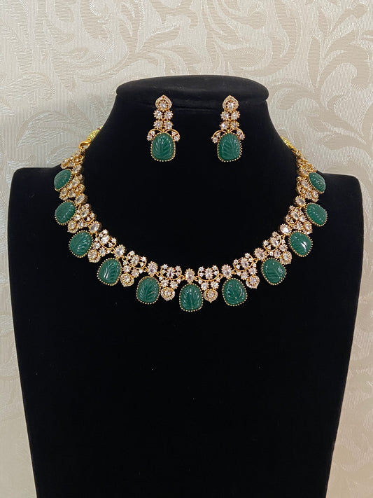 Carved stone Kundan Necklace Set | Indian Jewelry