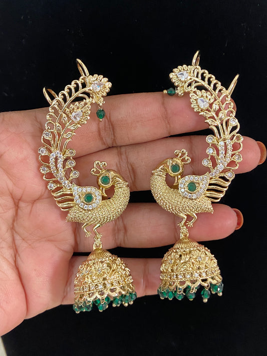 AD Peacock Jumki Ear Cuffs | Traditional Indian Jewelry In USA