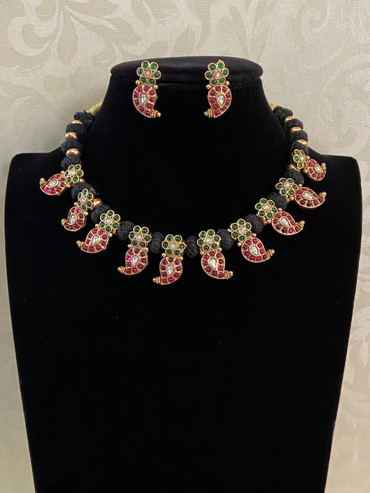 Kemp Mango Pendants Black Thread Necklace Set | Traditional Indian Jewelry In USA | Mangalsutra