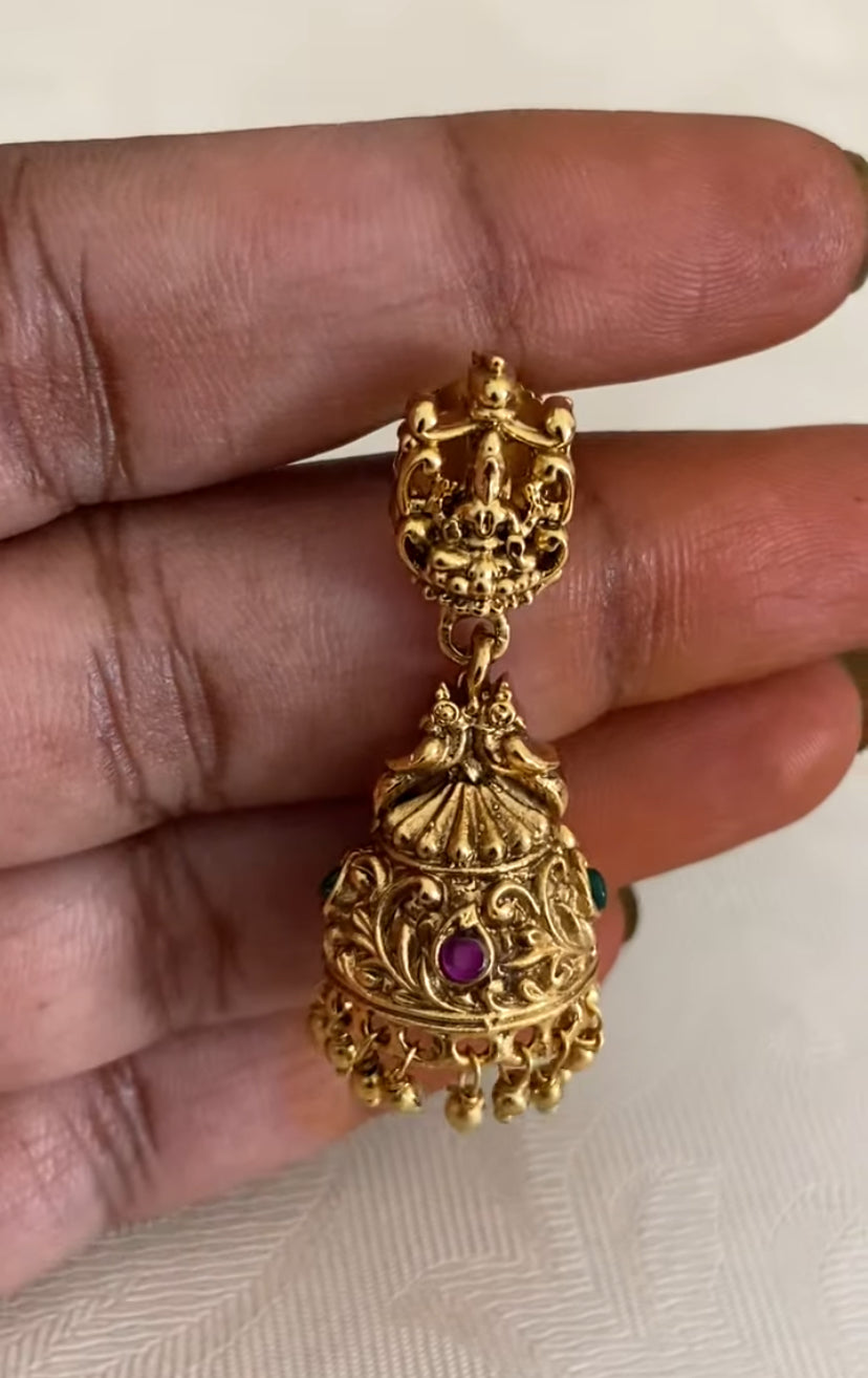 Traditional Antique Lakshmi Kasula Necklace With Jumkis | Indian Jewlery