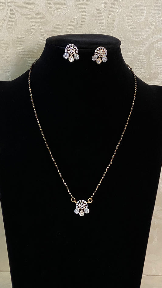 AD Pendant Mangalsutra Set | Simple Blackbead Necklace