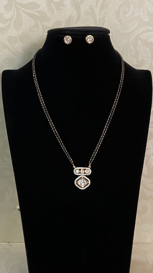 AD Pendant Mangalsutra | Black Beads Necklace | Indian Jewelry