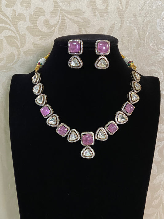 Polki & purplish Pink Kundan Necklace |Indian jewelry in USA |  Gift Idea