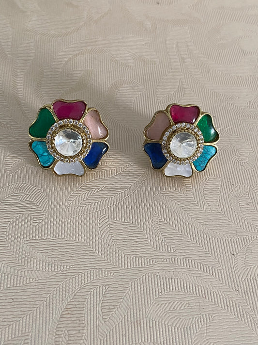 MultiColor Kundan Flower Studs | Latest Indian Jewelry