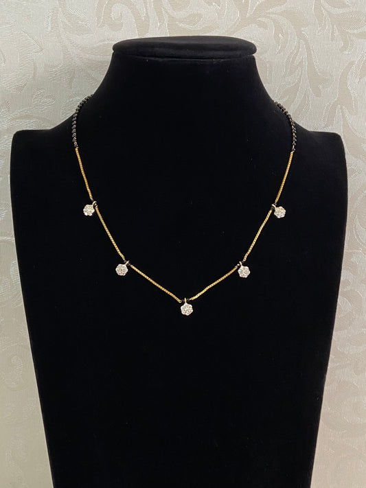 AD Flower Drop Mangalasutra | Simple Black Beads Necklace