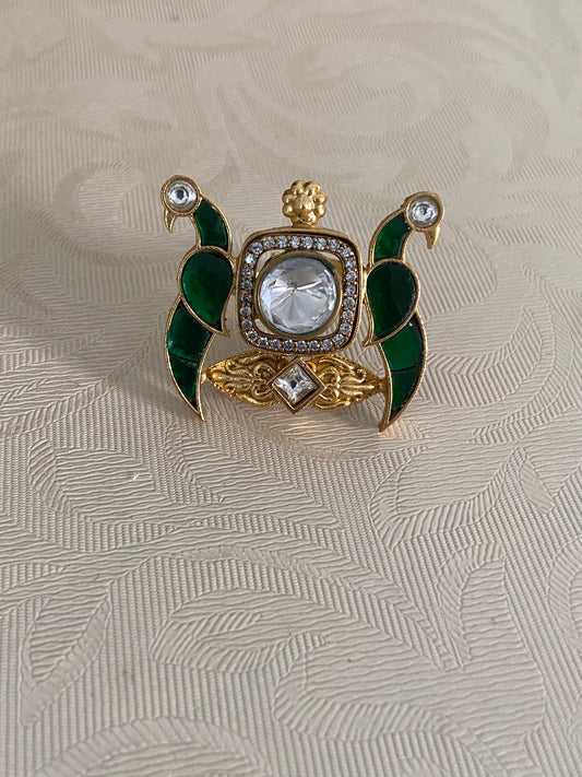 Beautiful Kundan Peacock Finger Ring | Adjustable Finger Ring