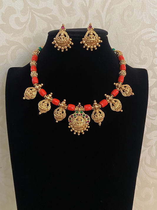 Lakshmi Pendants Coral Mala Set | Indian Jewelry In USA