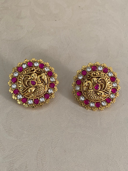 XL size Antique Kundan Peacock Studs | Indian Earrings