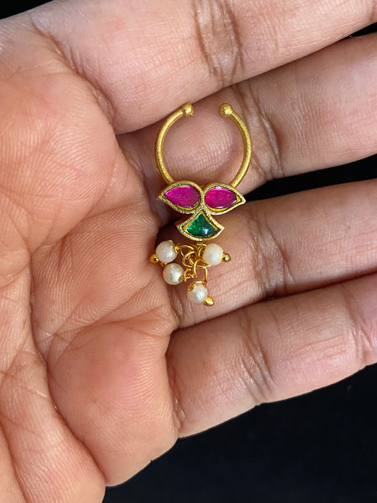 Antique Jadau Kundan 2in One Septum Ring | Indian Nose Ring