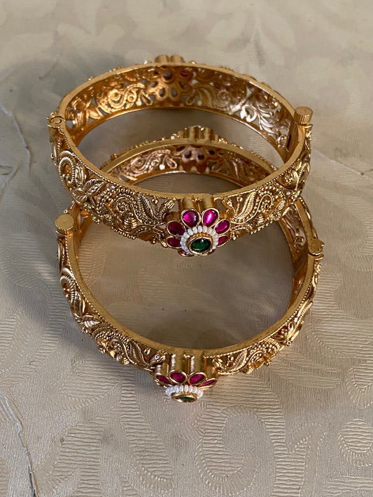 Antique Ruby Green Bangles | Openable Indian Bangles