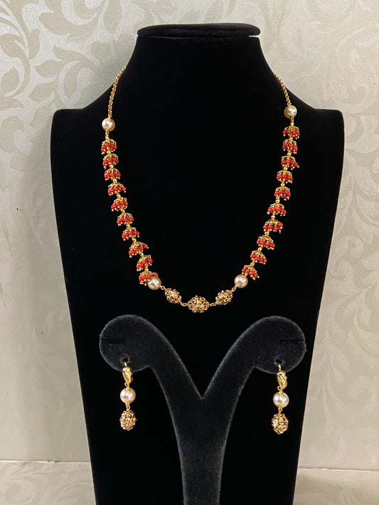 Coral Dangling Necklace With Earrings | Indian Jewelry In USA