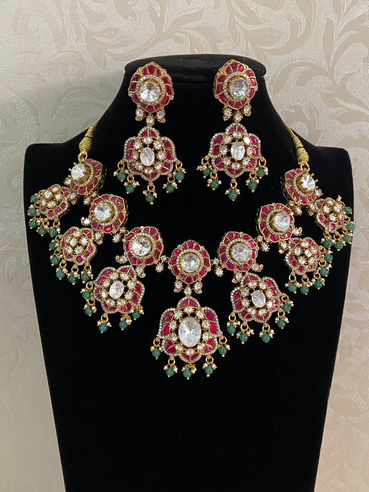 Moissanite & Jadau Fusion Bridal Necklace With Earrings | Indian Jewelry