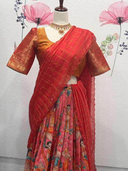 Big Border Printed Fabric Lehanga | Traditional Langa voni | Teens Ethnic Wear