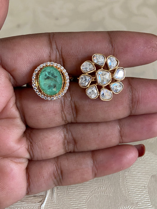AD Polki Finger Ring | 2 Fingers Ring
